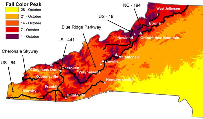 From: https://biology.appstate.edu/fall-color-report/fall-color-map-north-carolina
