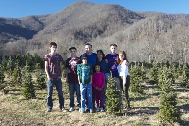 Jenn and I with our kids, and our son's girlfriend.