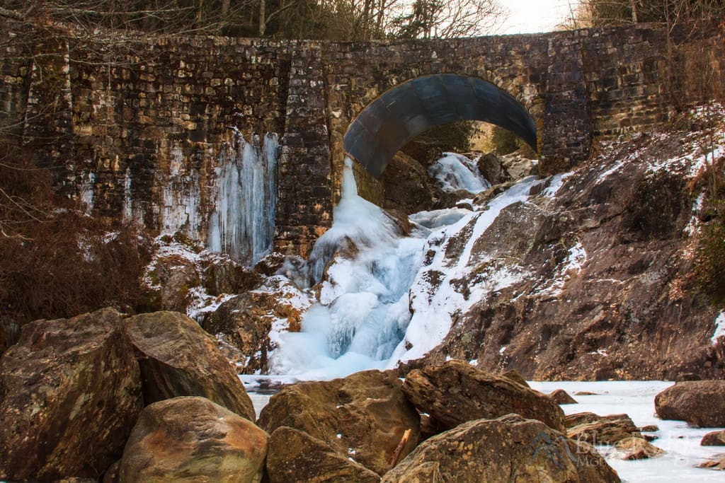 Frozen Sunburst Falls from below