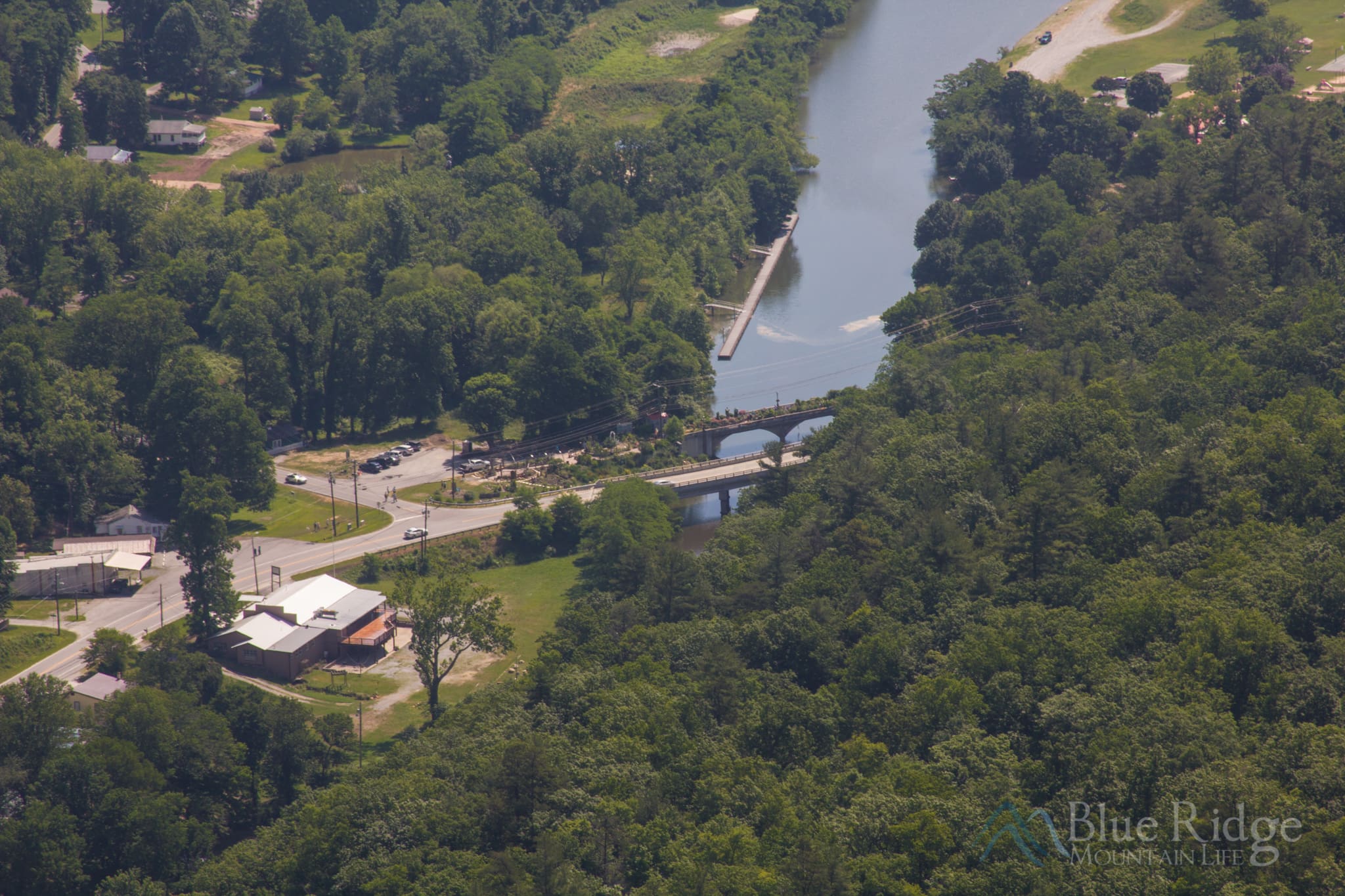 View of the Lake Lure Flowing Bridge from Chimney Rock View of the Lake Lure Flowing Bridge from Chimney Rock