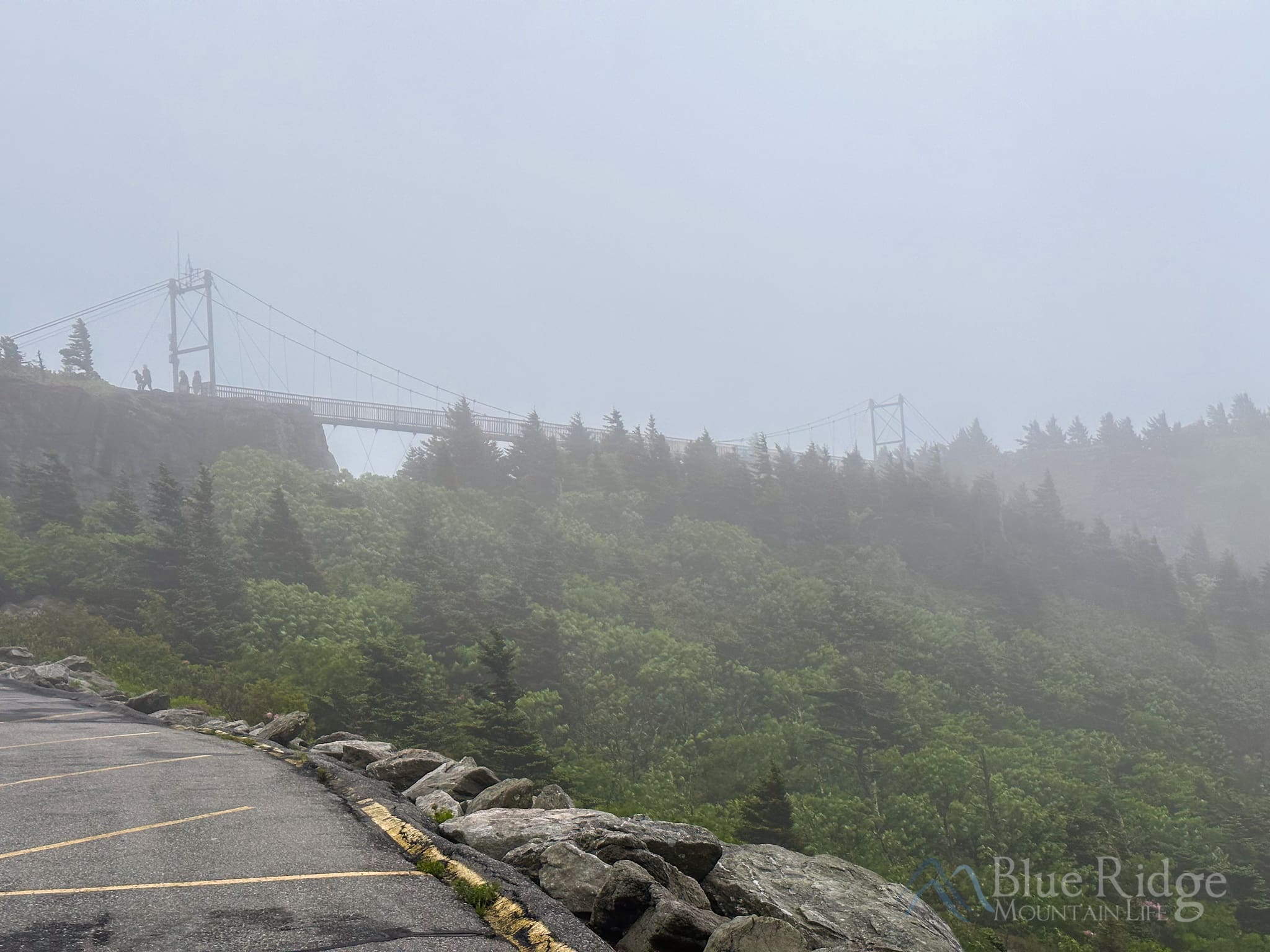Grandfather Mountain Foggy and rainy day at the Mile High Bridge at Grandfather Mountain