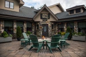 Front of Stonewalls Restaurant in Banner Elk with fire going