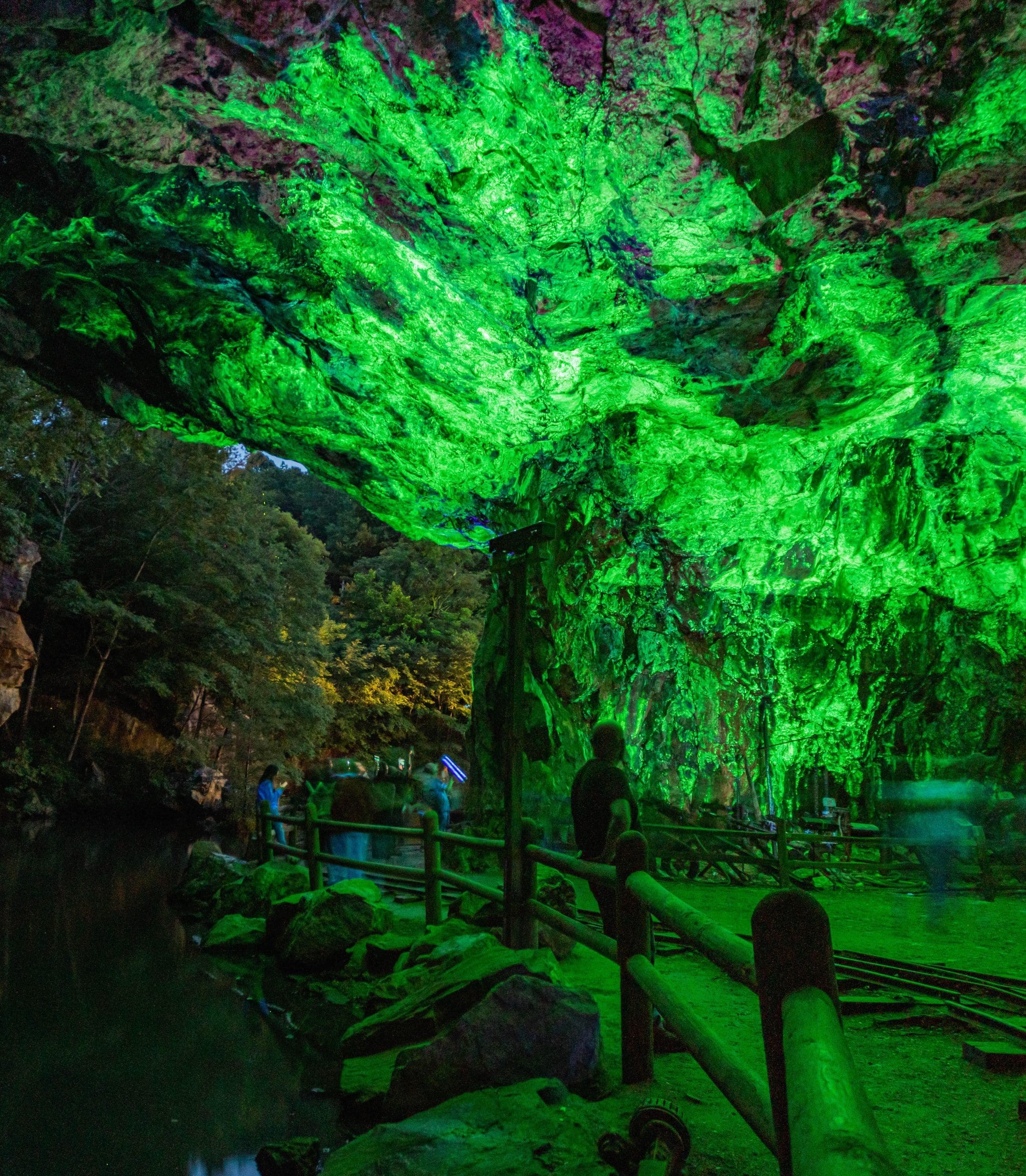 Emerald Village NC Black Light Tour Mine Cave Glowing under Black Light at the Emerald Village NC Black Light Tour