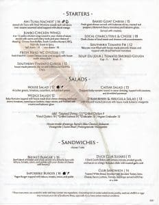 Timberlake's Restaurant Dinner Menu