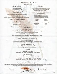 Timberlake's Restaurant Breakfast Menu