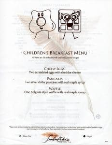 Timberlake's Restaurant Kid's Breakfast Menu