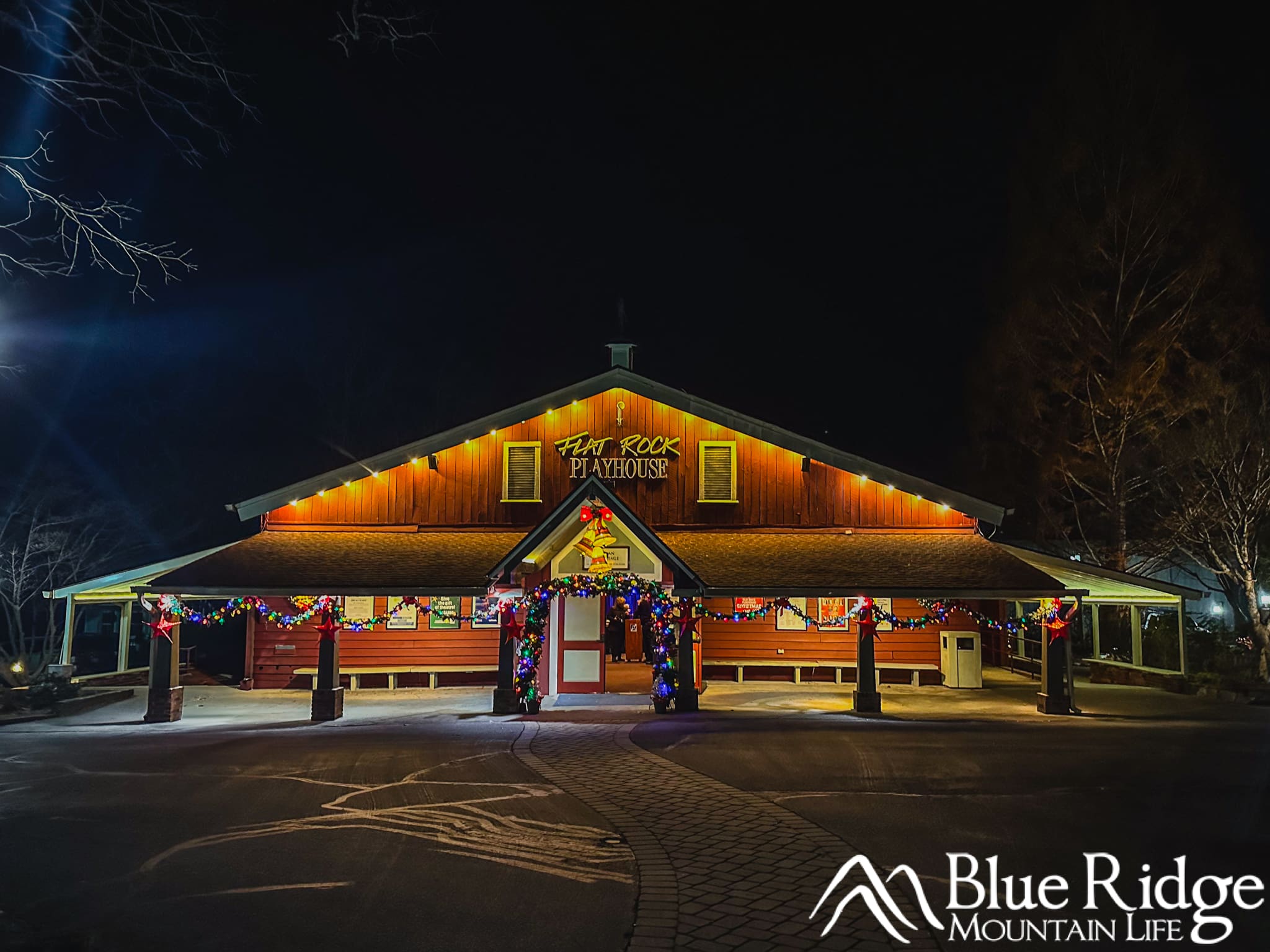 Flatrock Playhouse at Christmas Nighttime at Flatrock Playhouse at Christmas