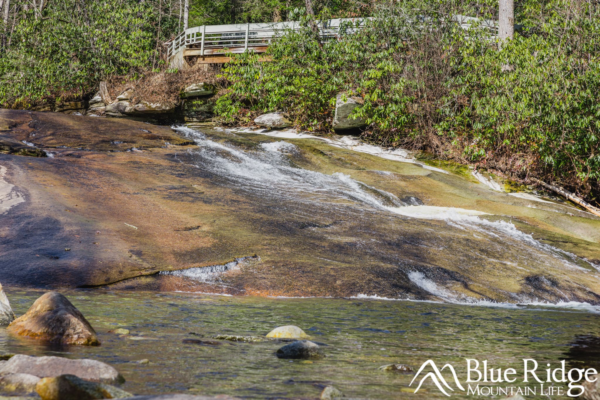 Sliding Rock After Hurricane Helene Photo of Sliding Rock showing some damage below the falls from Hurricane Helene